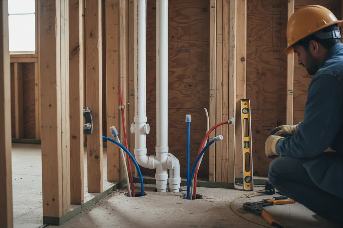 Drain and supply rough-in during Sump Pump Repair in Union